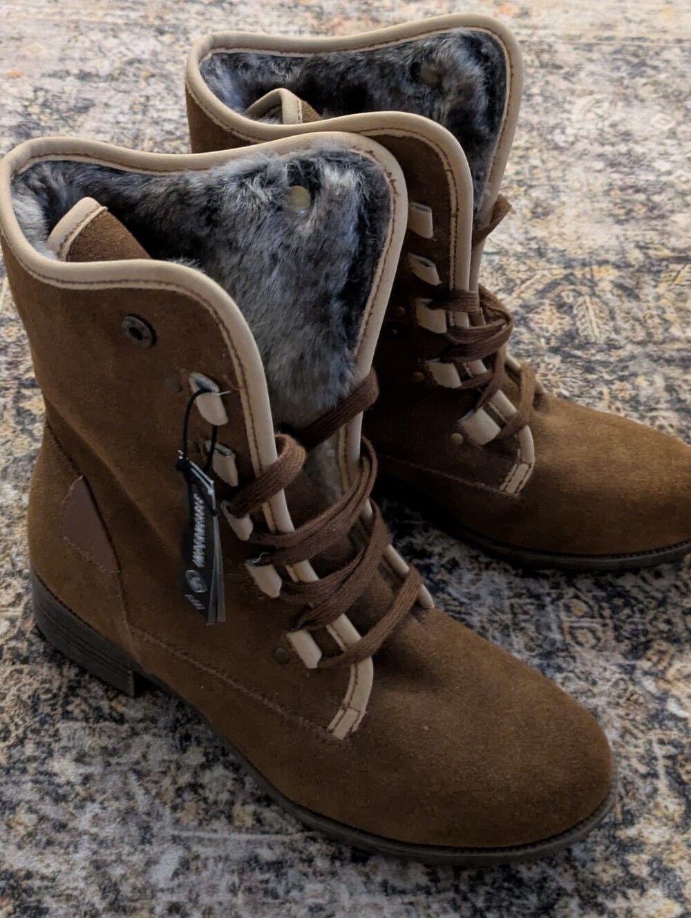 ALDO Womens Brown Suede Winter Boots Size 8.5 Faux Fur Fold Over NEW WITH FLAW